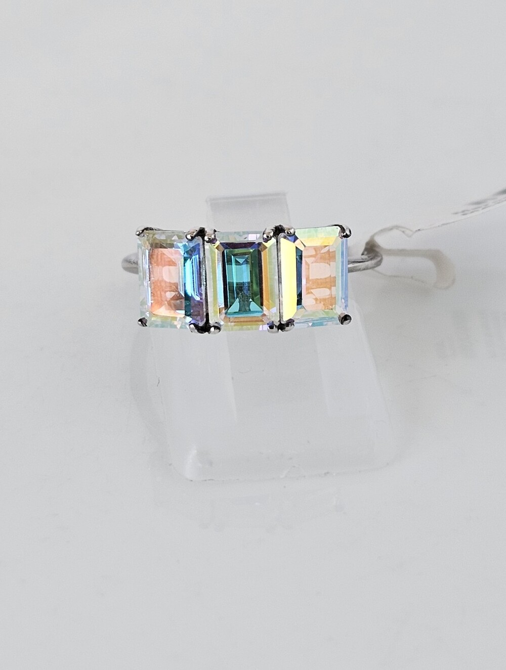 Genuine Mercury Mist Three Gemstone Ring Platinum Over Sterling Silver Size 7